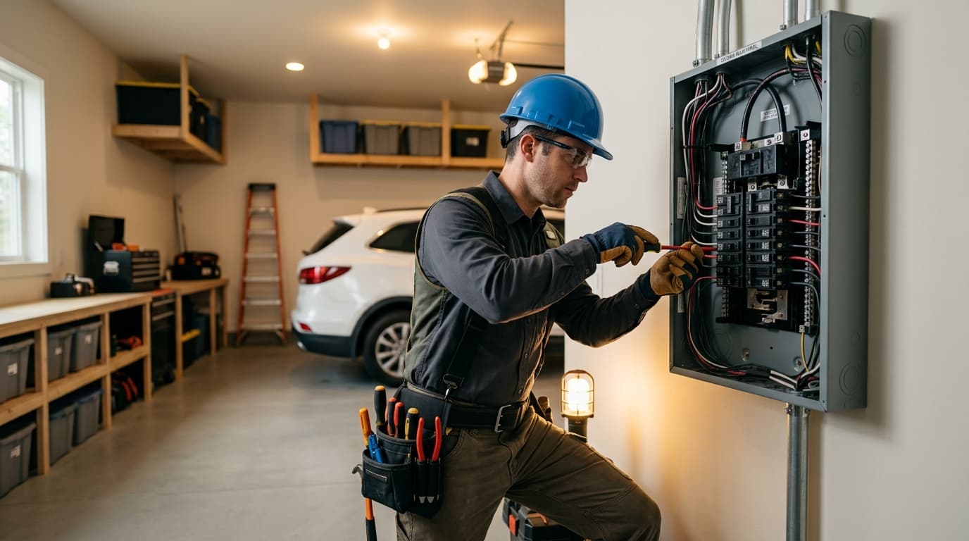 Electrician working on residential electrical panel — RevSquared AI phone agents for electrical contractors