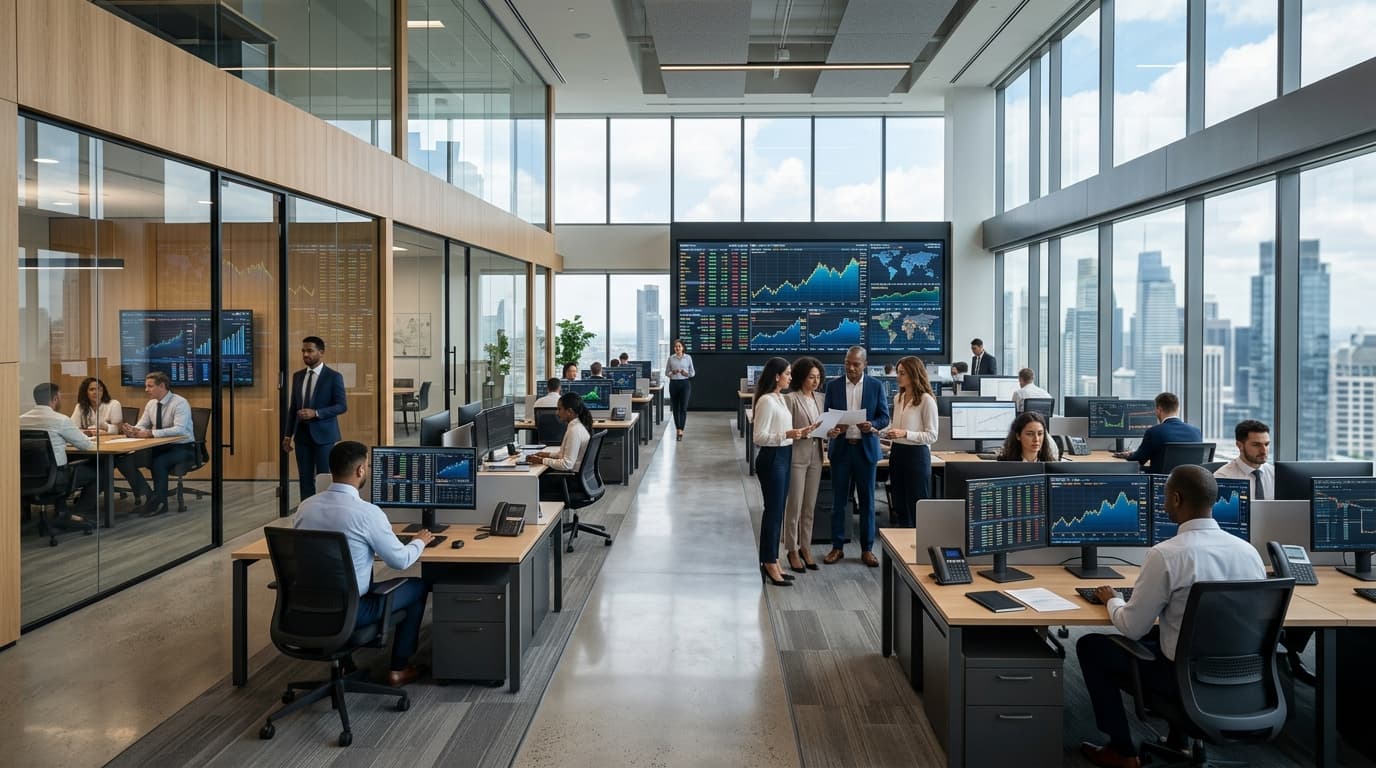 Modern financial advisory firm office — AI receptionist books financial consultations 24/7