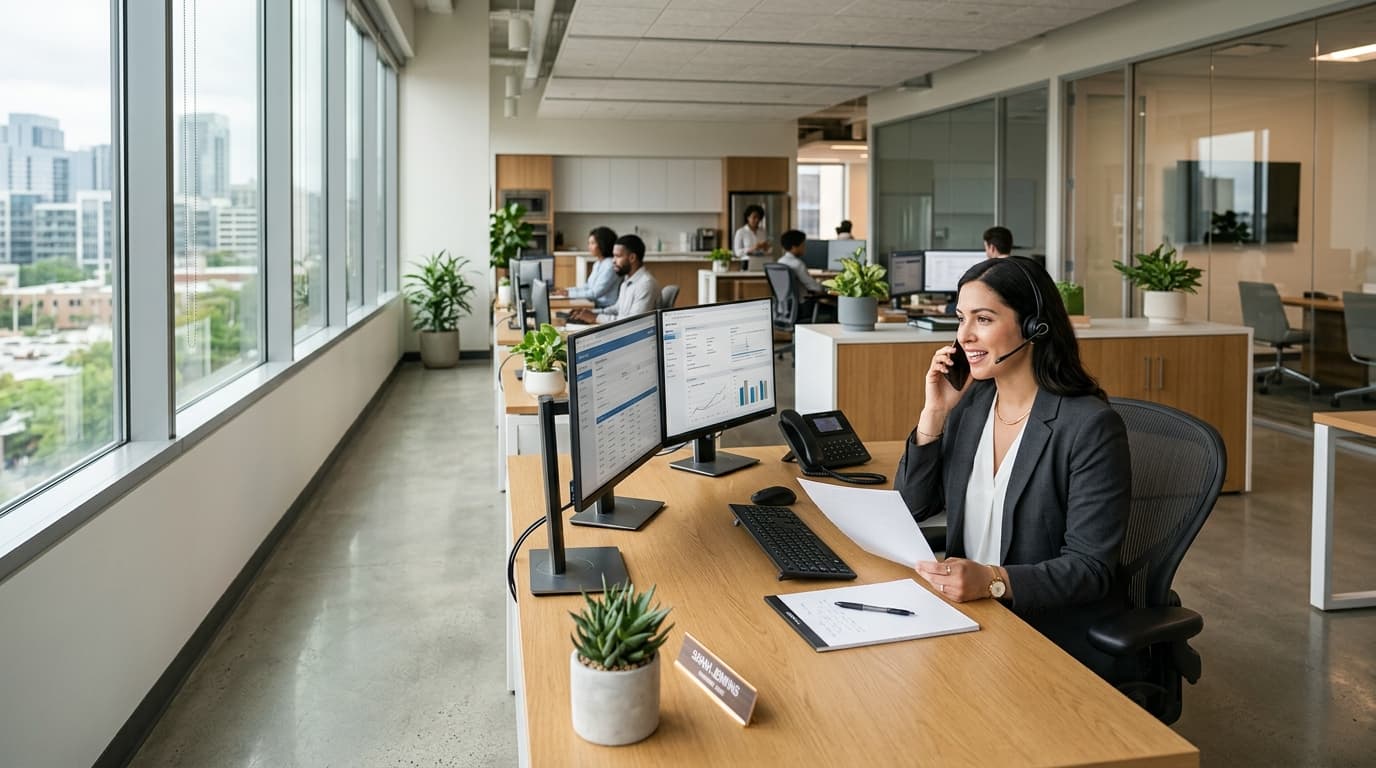 Modern insurance agency office — AI answering service for insurance agents