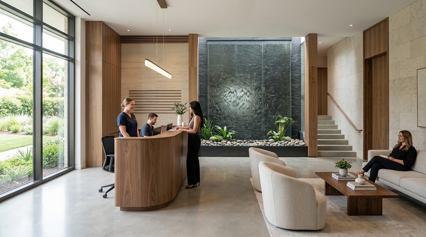 Luxurious med spa reception area — AI answering service for med spas