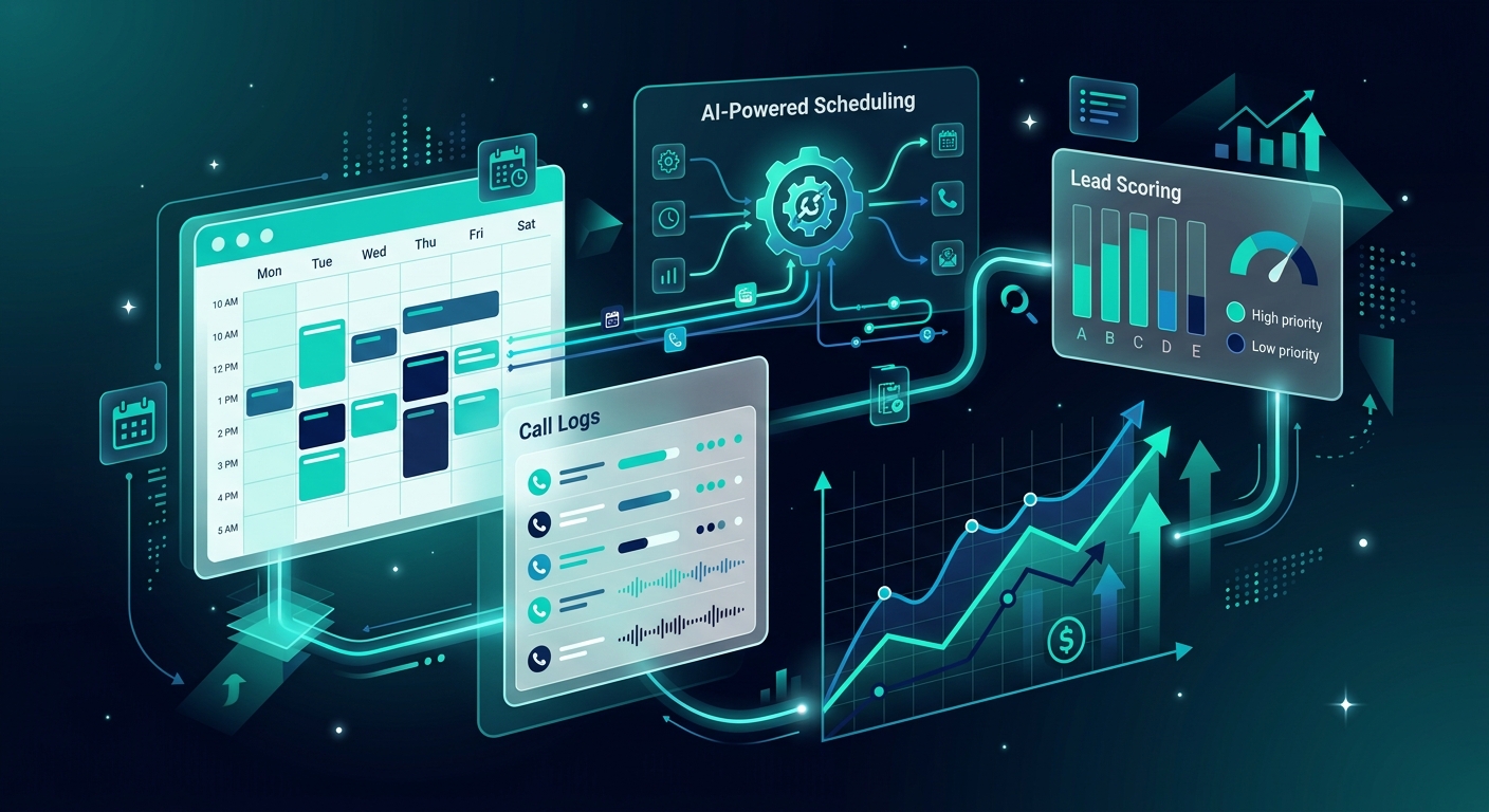 AI-powered scheduling dashboard for HVAC business showing appointments, lead scoring and revenue trends