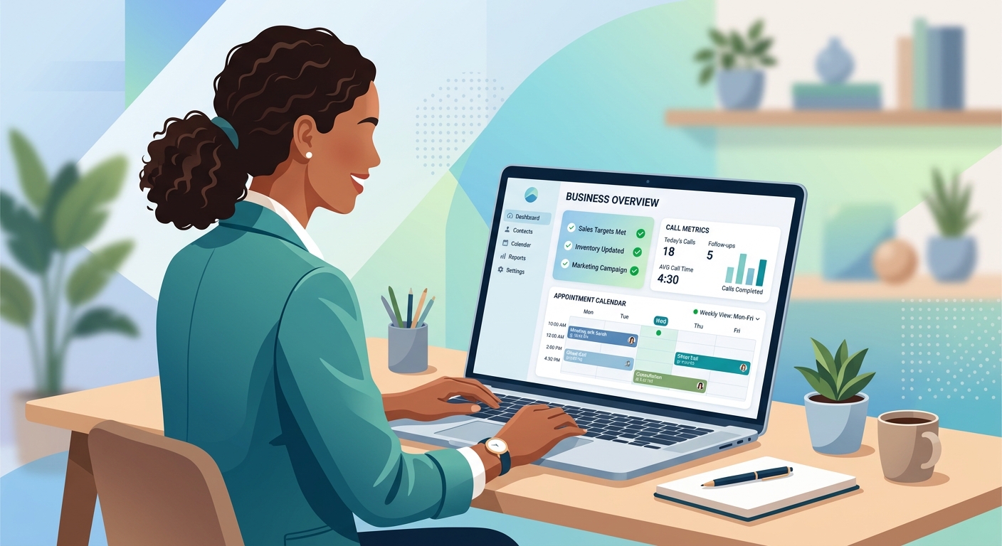 A small business dashboard showing AI call performance improving month over month with analytics