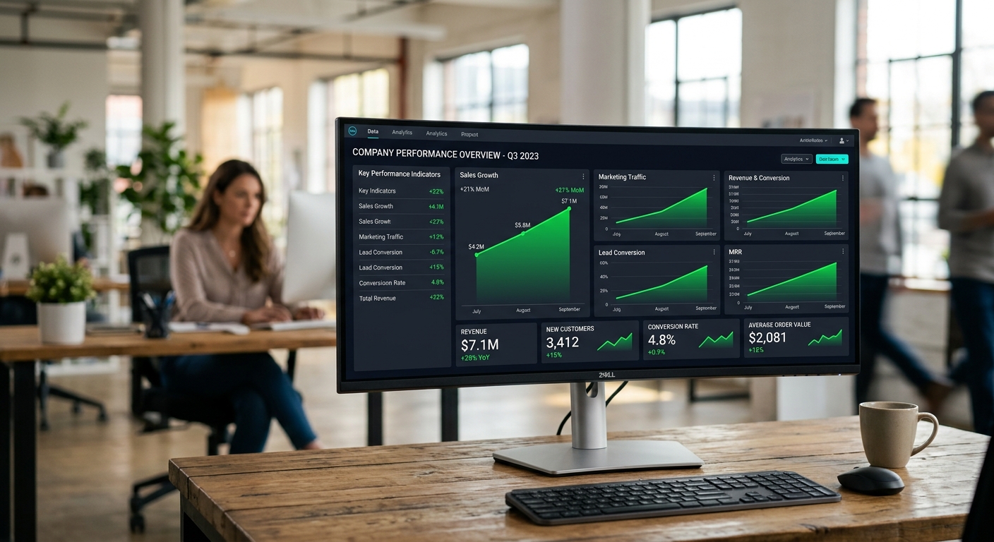 A dashboard showing AI performance metrics trending upward over time